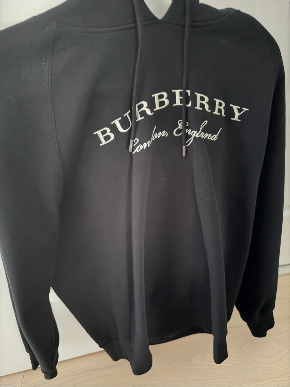Burberry Black Embroidered Logo Hoodie - Woman